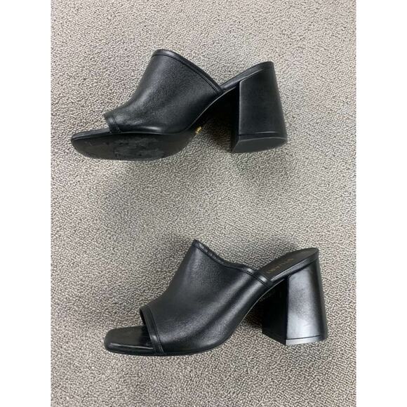 Stuart Weitzman Cayman 85 Block Slide Size 8.5 C Wide Heels Black Leather Shoes - Picture 1 of 7